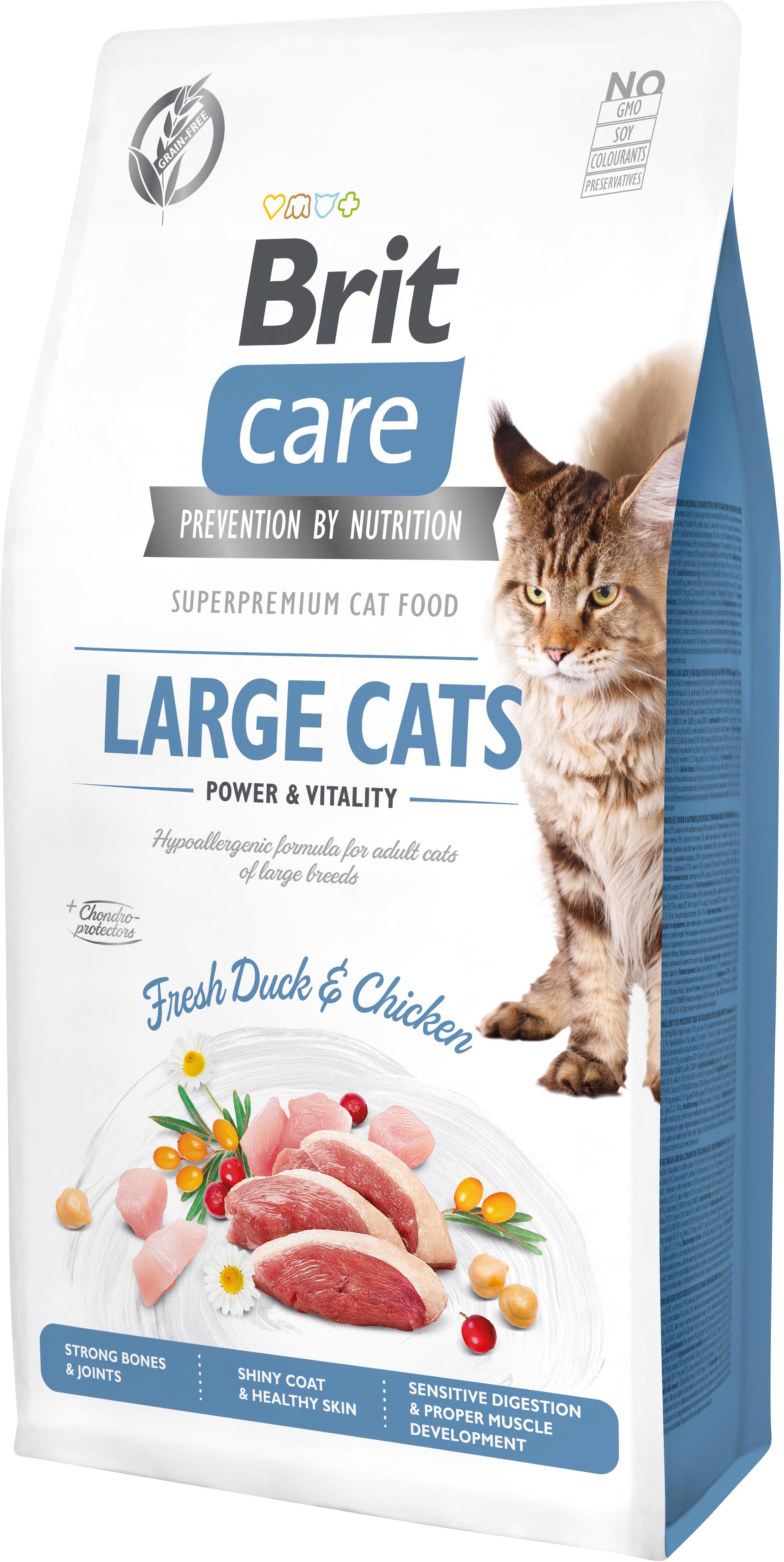 Корм сухой для кошек крупных пород Brit Care Cat GF Large cats Power&Vitality с уткой и курицей 7 кг (8595602540907)