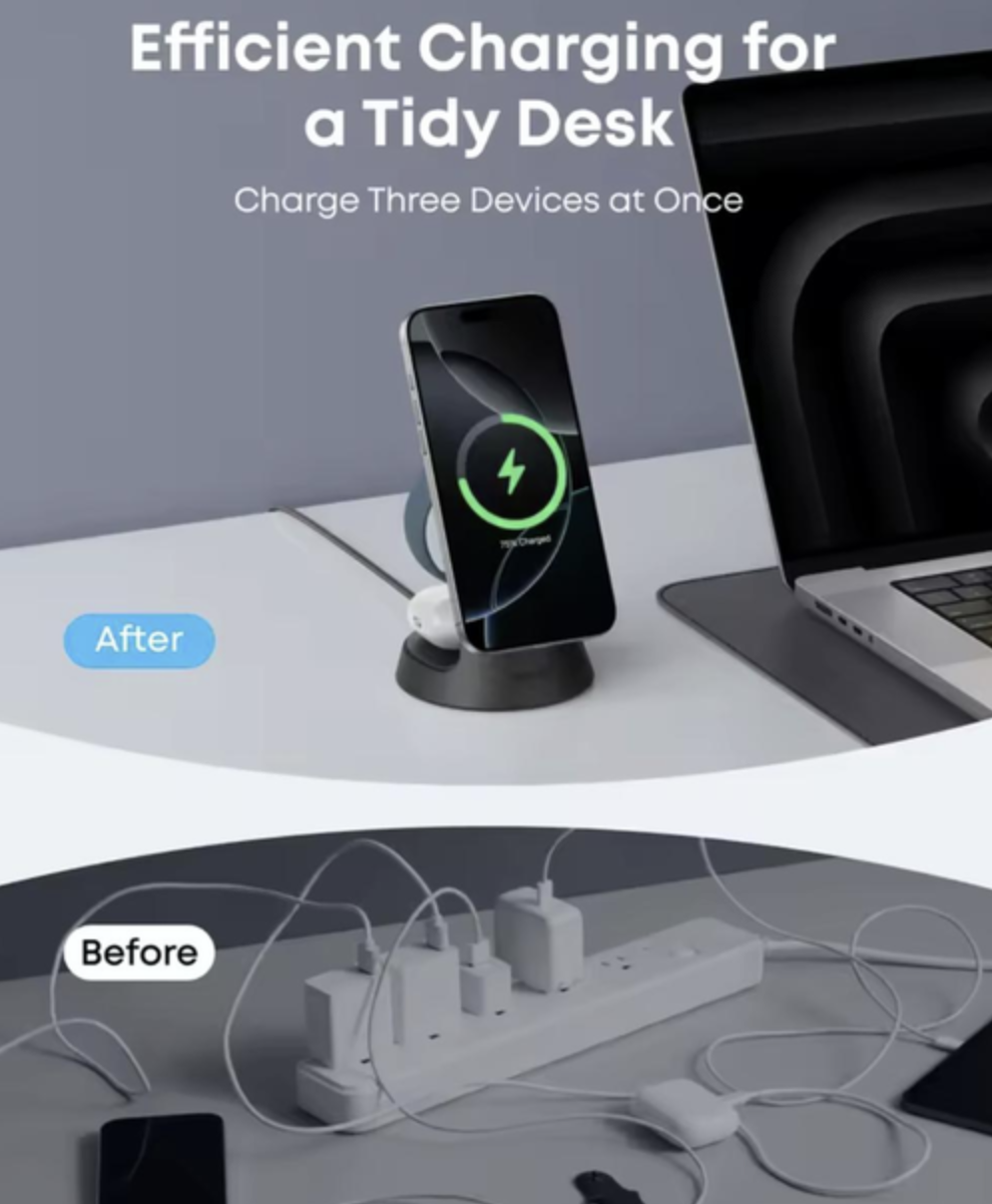 Зарядний пристрій Anker MagGo 3in1 Magsafe Charging Station Qi2 15W Black - фото 3 Зарядний пристрій Anker MagGo 3in1 Magsafe Charging Station Qi2 15W Black - фото 3