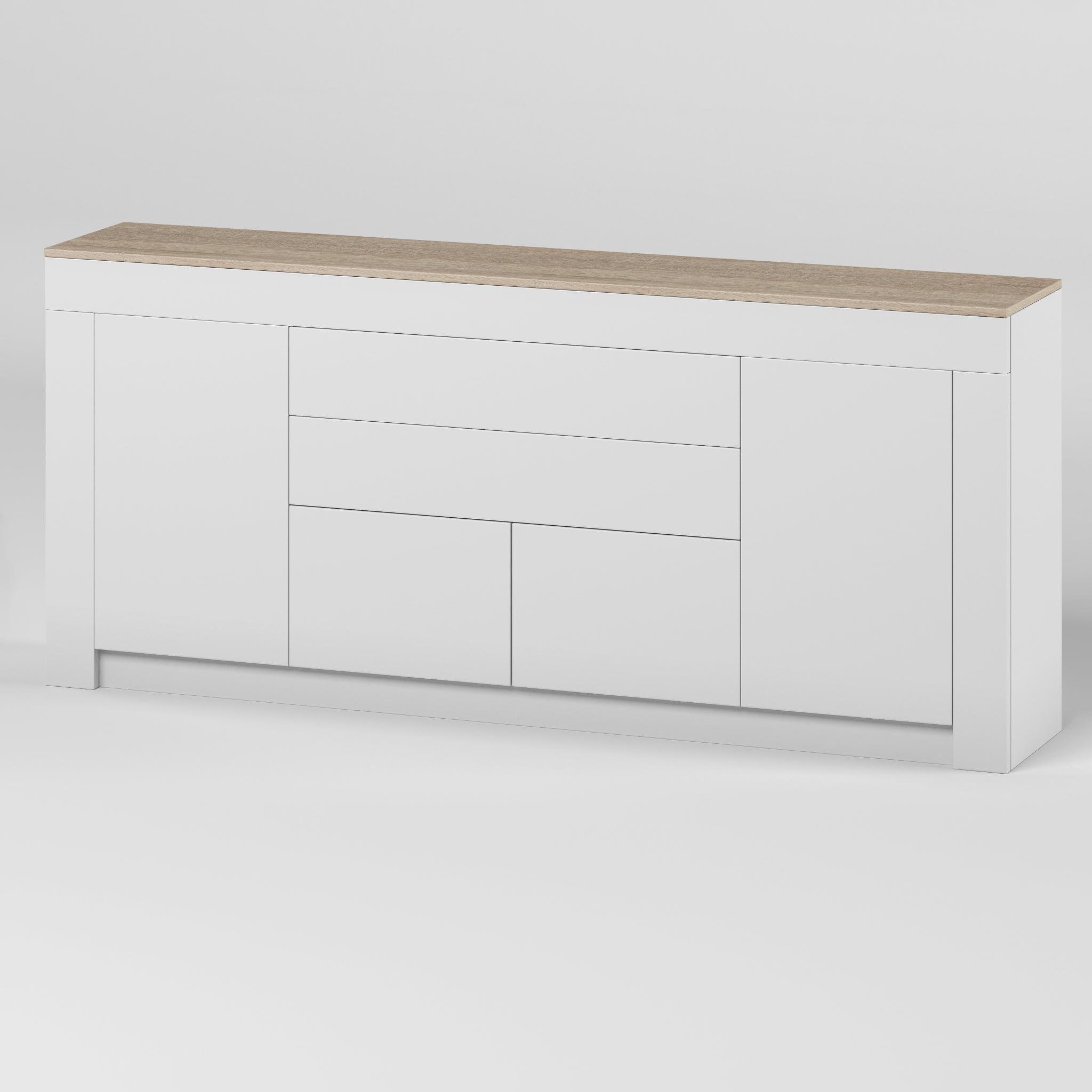 Комод с дверцами и ящиками без ручек Ларри-2 1900x350x840 мм Белый/Дуб Сонома - фото 2