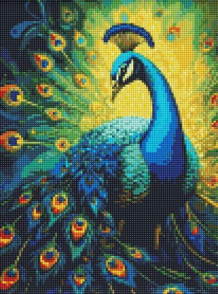 Алмазная мозаика Ideyka Изящный павлин с голограммными стразами AB 30x40 см (Id-AMO8142)