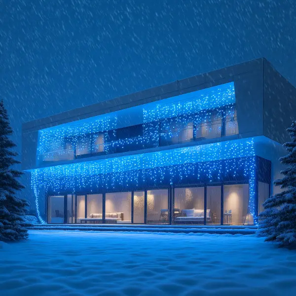 Гирлянда бахрома уличная 600 LED 36 м от сети черная нить Синий