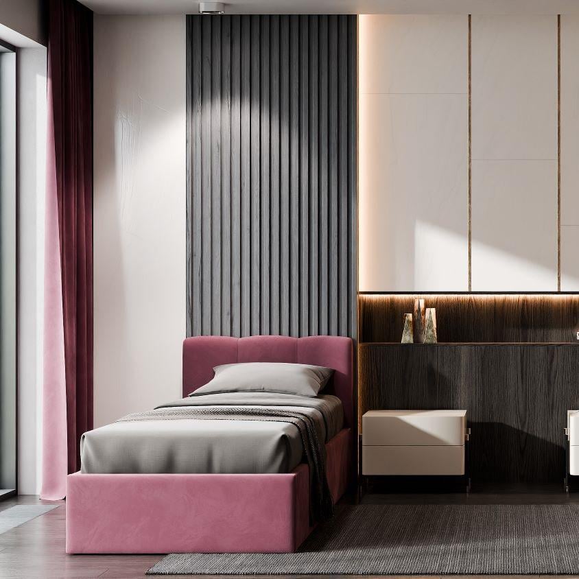 Кровать односпальная Мир Мебели Саманта 5 с мягким изголовьем и подъемным механизмом ДСП Багира 90x200 см Розовый (50893)