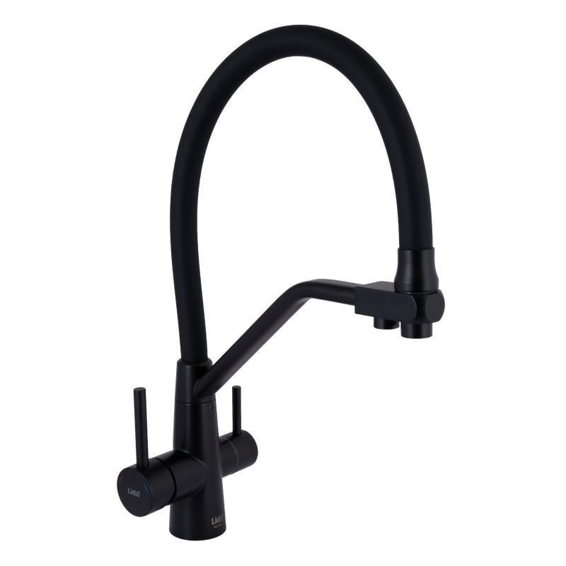 Смеситель для кухни Lidz Aria 020F3 с гибким изливом с подключением питьевой воды Черный (LDARI020F3BLA39212)