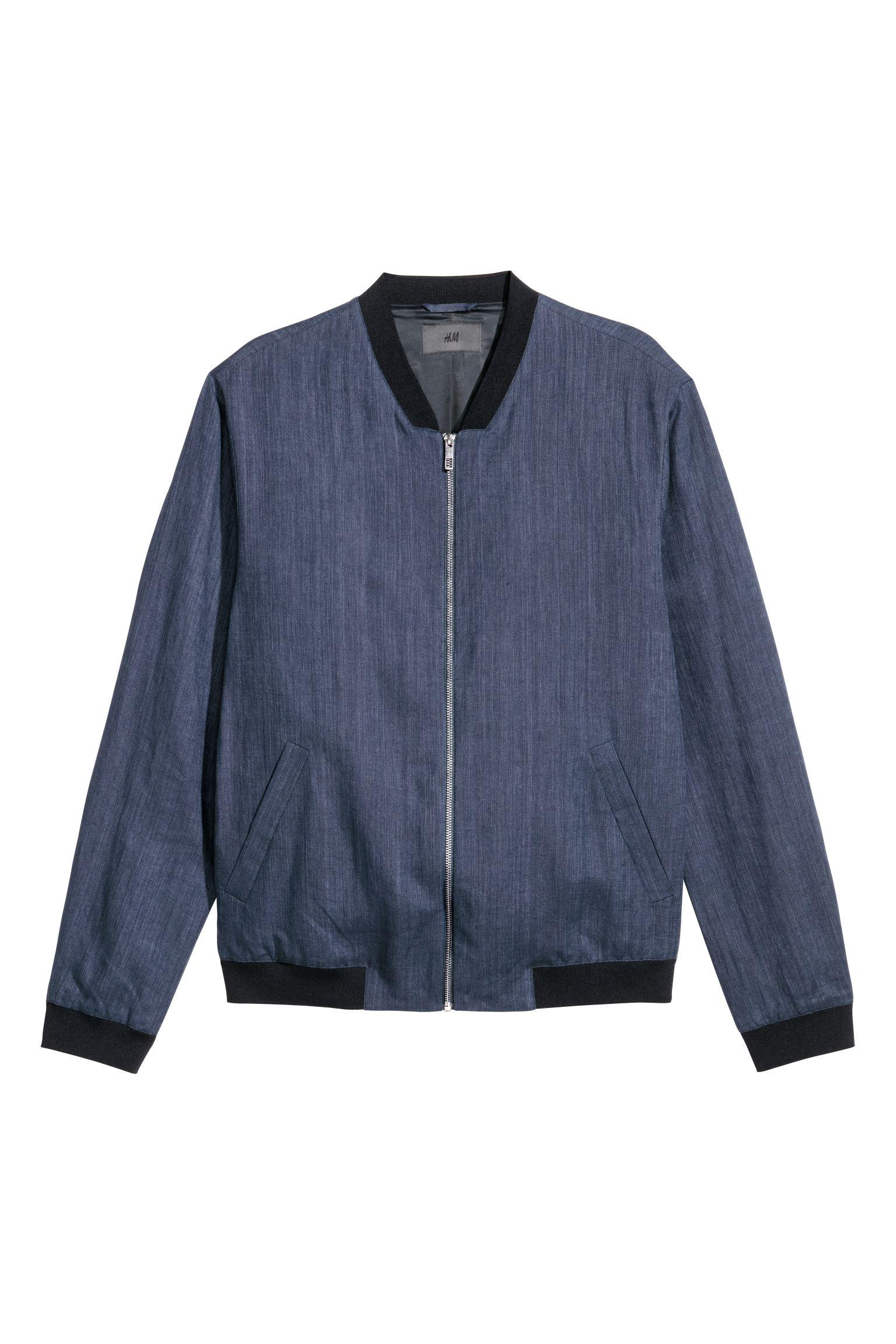 Бомбер льняной H&M р. 56 Темно-синий (4075721576)