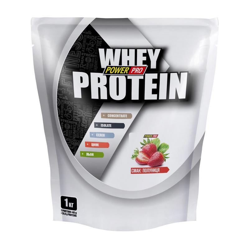 Протеин сывороточный Power Pro Whey Protein и урсоловая кислота 1 кг Клубника