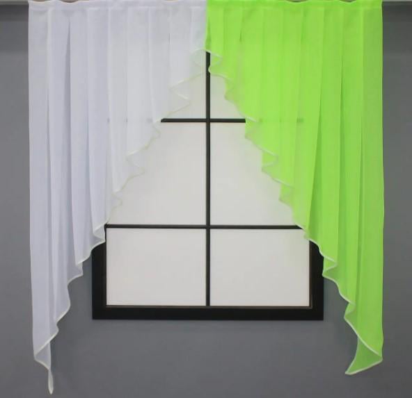 Занавеска ламбрекен на кухню шифон 150х170 см Белый/Неоново-салатовый (00к 59-893)