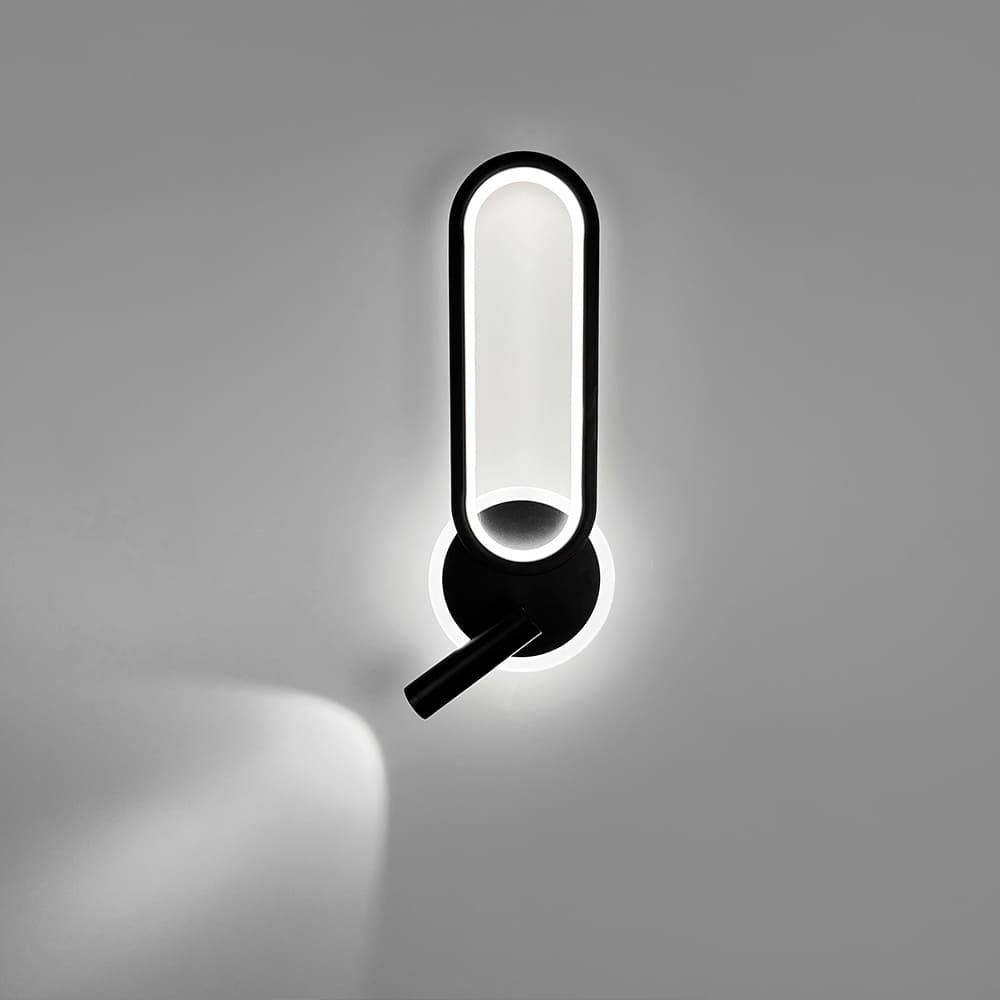 Бра со светодиодным овальным кольцом и спотом 43х16 см Черный (WJ035/2 BK)