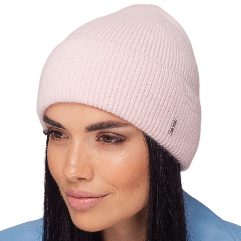 Шапка женская Leks Бьюти с отворотом одинарная мелкой вязки One size Бледно-розовый (122643)