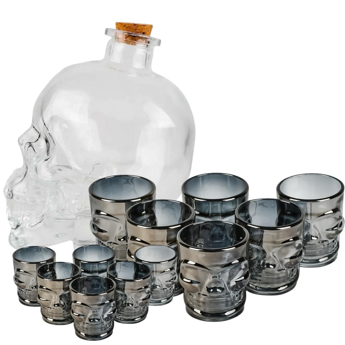 Набір для напоїв графин склянки чарки High Quality Череп 13 предметів Grey