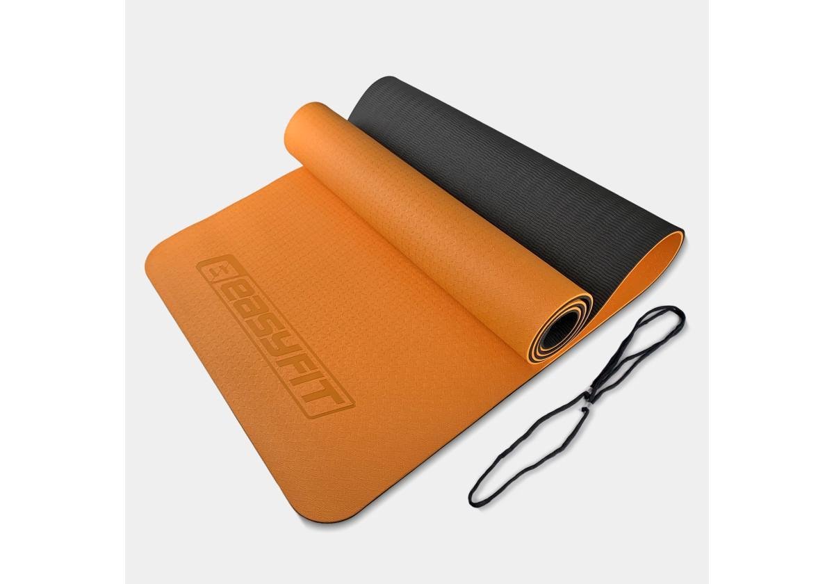 Коврик для йоги и фитнеса EasyFit TPE/TC двухслойный 6 мм Оранжево-черный (EF-1924-ORB)