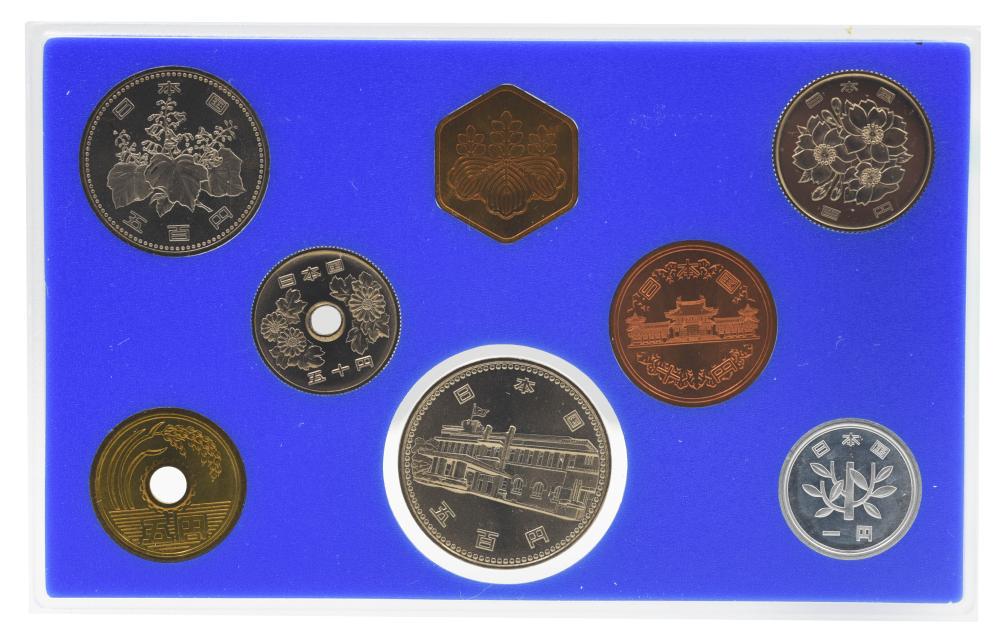 Колекційні монети Японія набір із 8 монет 1985 UNC 1/5/10/50/100/500 500 єн пам’ятна медаль (М24171)