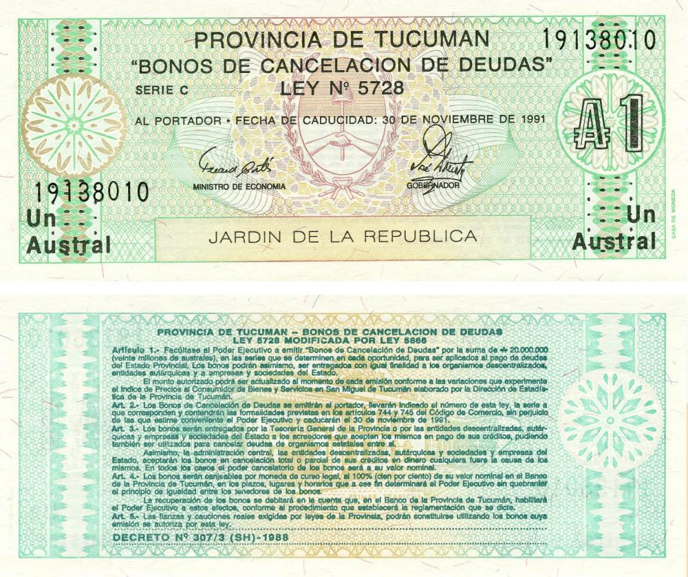 Коллекционная банкнота Аргентина 1 аустраль 1991 UNC PS2711 (Б13136)
