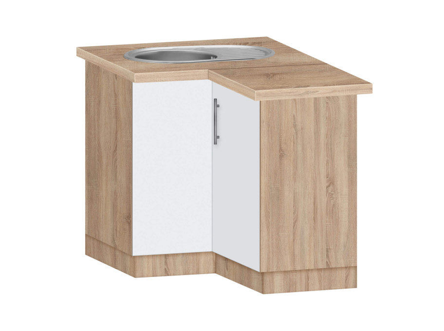 Тумба кутова кухонна №2 МАКСІ-МЕблі з врізною мийкою овальна зі стільницею Дуб сонома/Білий гладкий (5103421)
