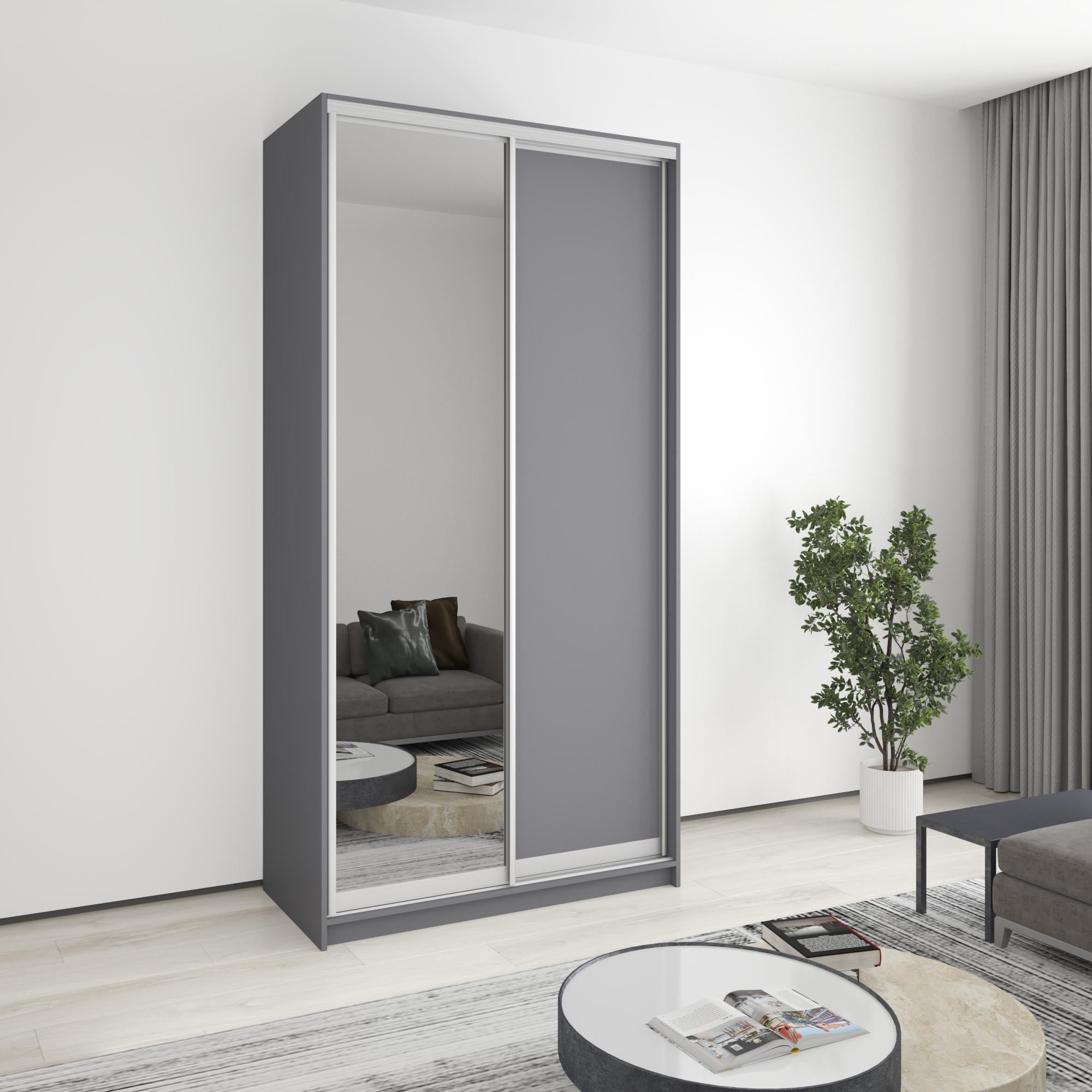Шкаф-купе двухдверный MebelStar Уни AL ДСП/зеркало 120x45x240 см Антрацит (MBS-3963) Шкаф-купе двухдверный MebelStar Уни AL ДСП/зеркало 120x45x240 см Антрацит (MBS-3963)