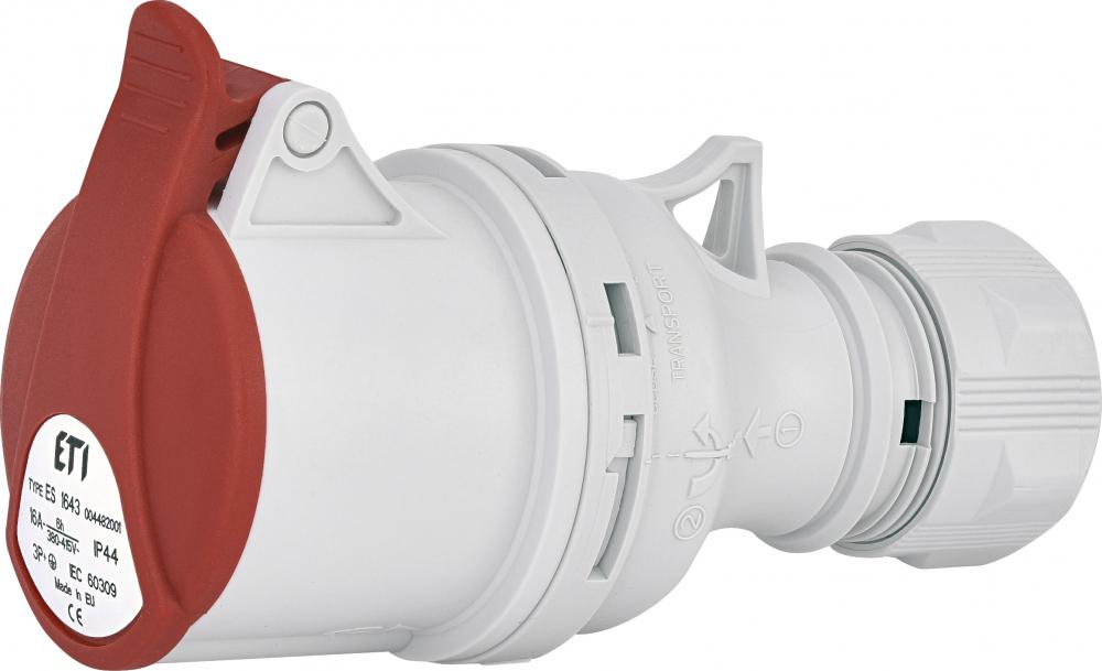 Силовая розетка ETI ES-1643 3P+PE 16А 400 В переносная IP44 Красный (4482001)