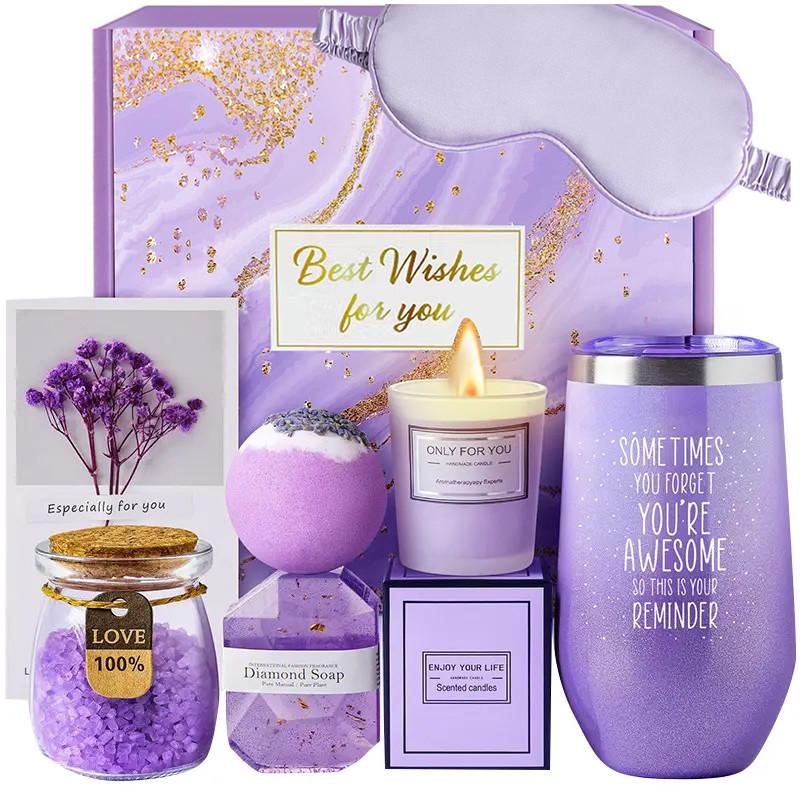 Подарочный набор Spa Box Lesko 0222 термостакан/мыло/бомбочка для ванны/соль/свеча/маска 6 пр. Violet (2661553506)