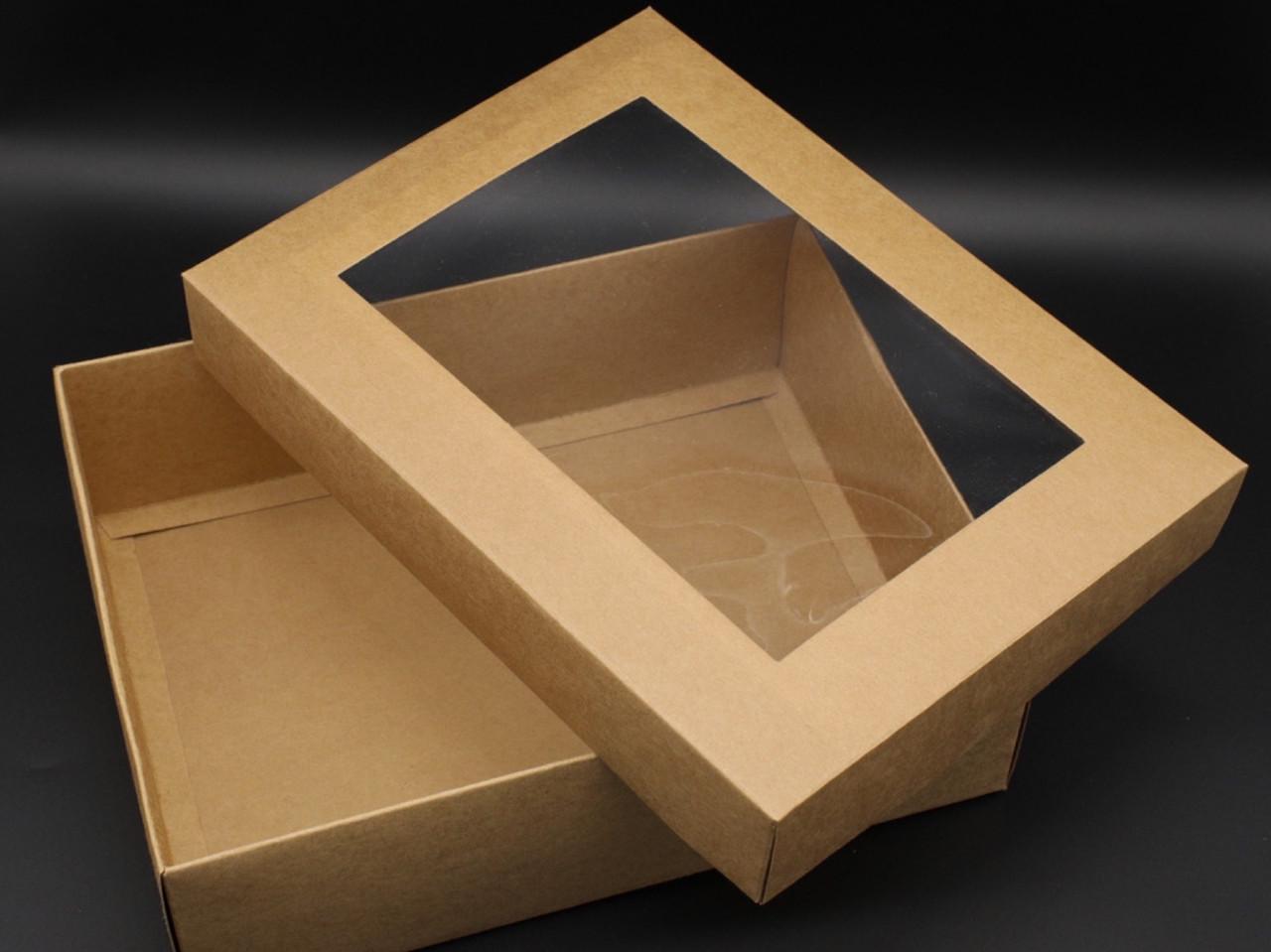 Коробка подарочная сборная с окошком на крышке 30х23х9 см Крафт (OA-7) - фото 4 Коробка подарочная сборная с окошком на крышке 30х23х9 см Крафт (OA-7) - фото 4