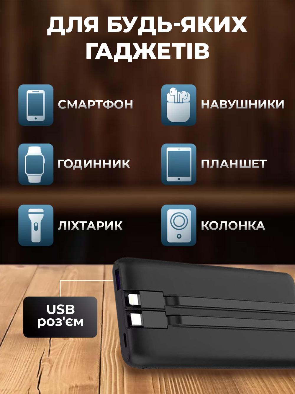 Повербанк Andowl Q-TD98X1 12000 mAh с быстрой зарядкой и встроенными кабелями USB type c Lightning Черный (09ea32e8) - фото 5 Повербанк Andowl Q-TD98X1 12000 mAh с быстрой зарядкой и встроенными кабелями USB type c Lightning Черный (09ea32e8) - фото 5