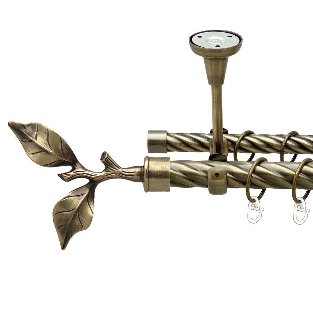 Карниз Orvit Листок Троянди металевий дворядний відкритий до стелі скручена труба кільце металеве 25/19 мм 300 см Антик (00-00019101)