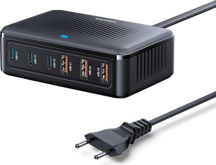 Зарядное устройство настольное Rocoren XHD-PD100W GAN PPS PD3.0 QC3.0 порты 3Type-C/3USB Black (43034)