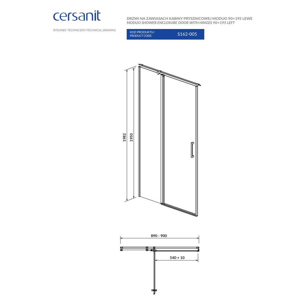 Душові двері у нішу Cersanit Moduo L S162-005 90x195 см профиль Хром (174465) - фото 2 Душові двері у нішу Cersanit Moduo L S162-005 90x195 см профиль Хром (174465) - фото 2