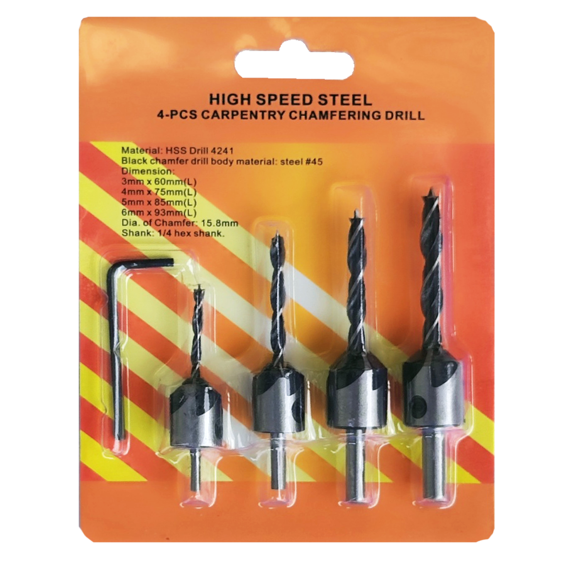 Набор сверл с зенкером 4 ед. (44960)