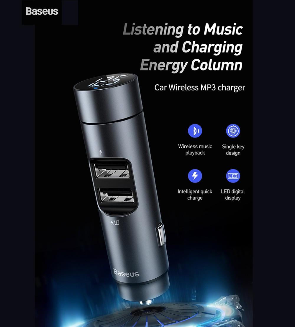 ФМ модулятор BASEUS Energy Column Car Wireless MP3 charger Чорний - фото 7