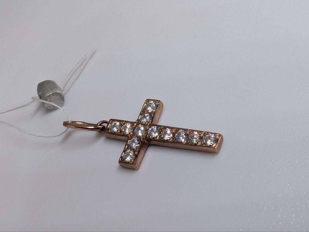 Срібний хрестик 925 проба в позолоті з білими камінчиками (2825788407)
