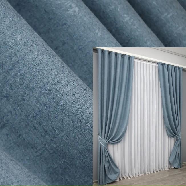 Ткань для штор лен Синий (1328ш) - фото 5