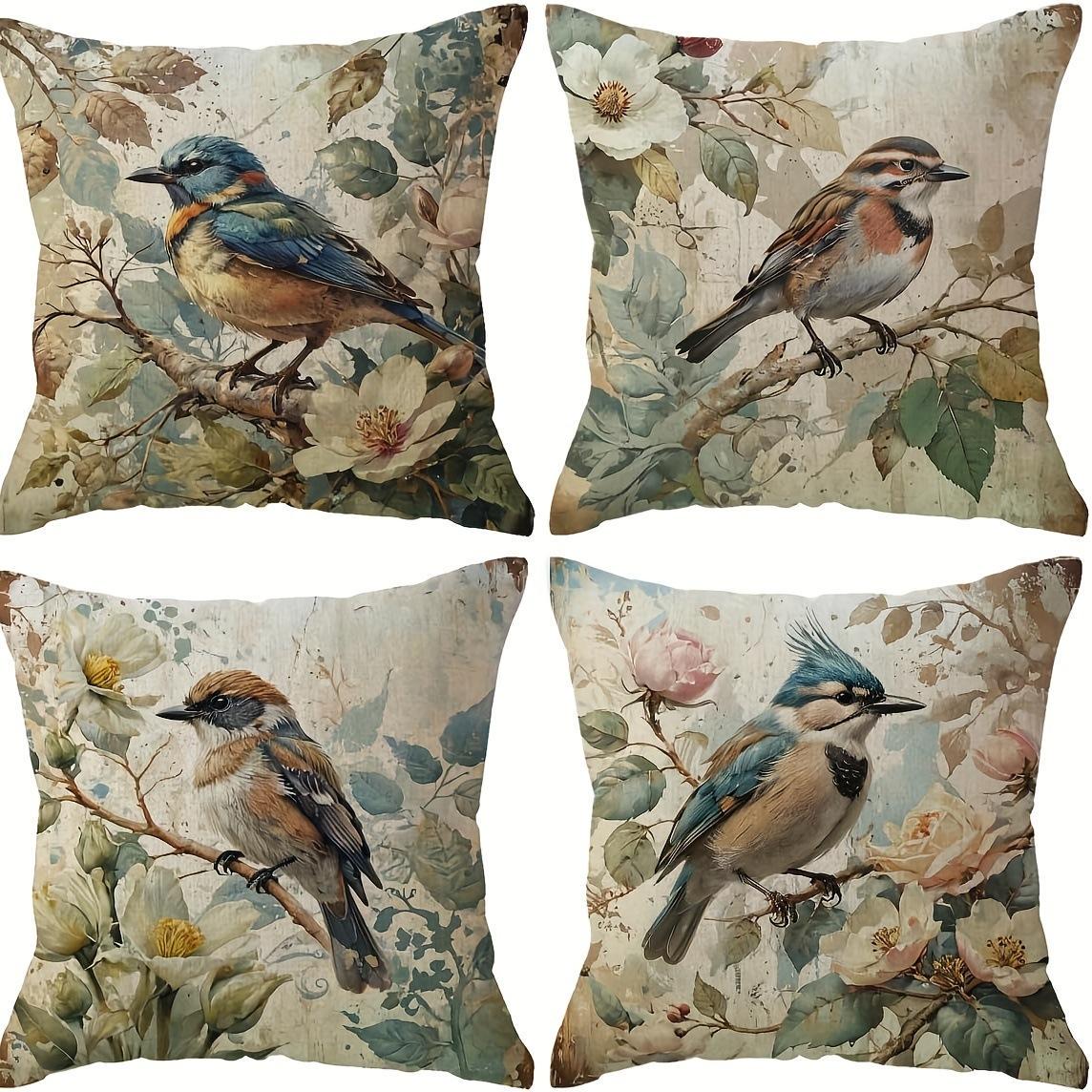 Набор декоративных подушек в винтажном стиле Птицы 4 шт. 45х45 см (8679) Набор декоративных подушек в винтажном стиле Птицы 4 шт. 45х45 см (8679)