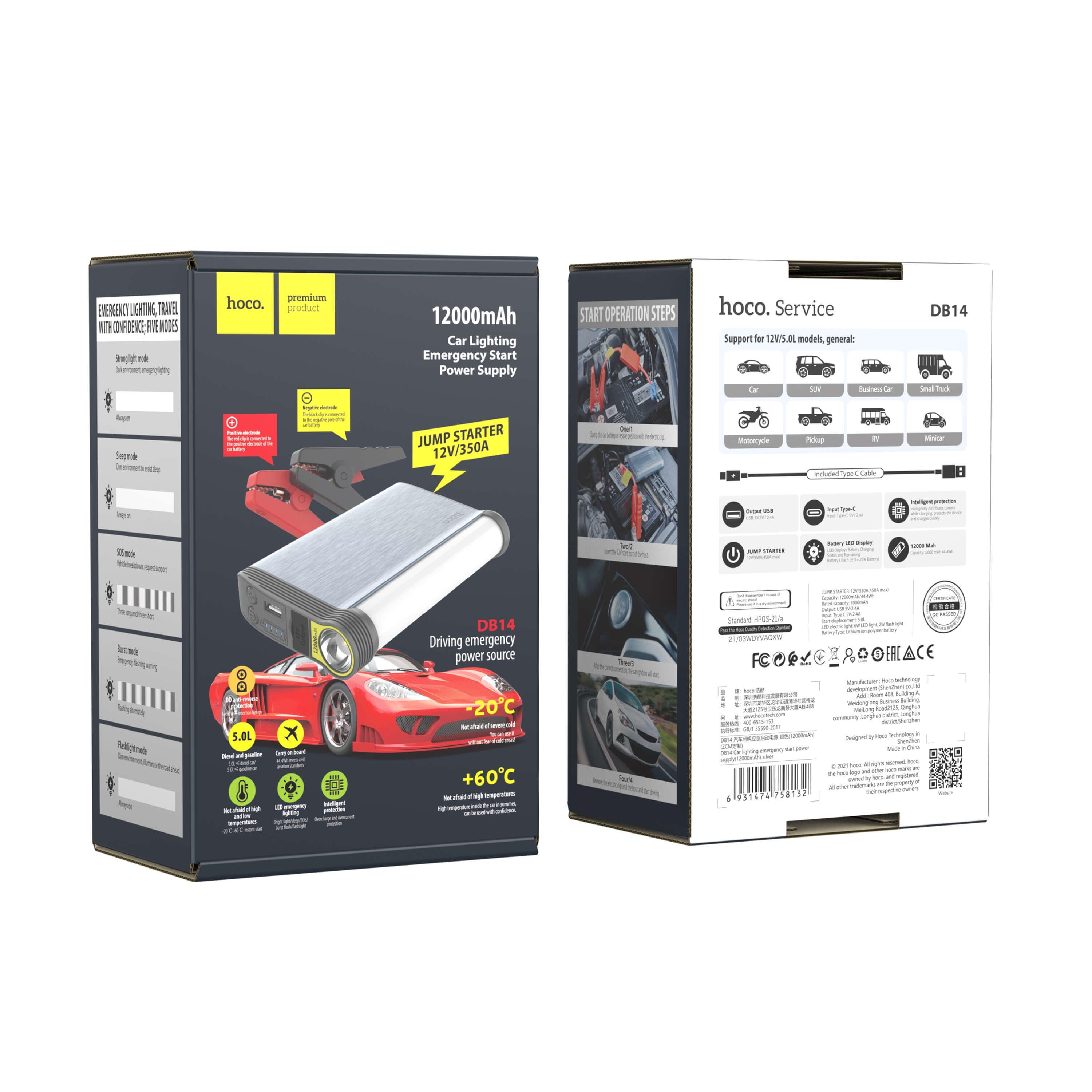 Пусковий пристрій для автомобіля Hoco DB14 12000 mAh 12V 400A (29532630) - фото 5