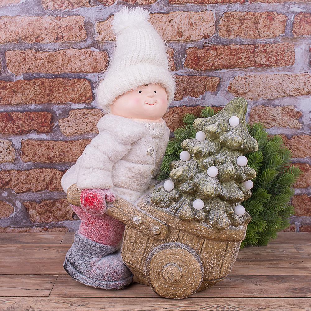 Статуэтка Дети с елочкой мальчик с Led подсветкой (3075-1)