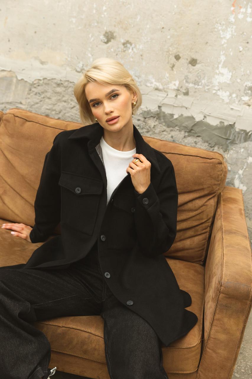 Пальто-рубашка женская из кашемира L-XL Черный (2738007443) - фото 5