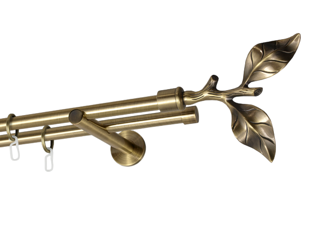 Карниз MStyle Листок Розы металлический двухрядный труба 16/16 мм кронштейн цылиндр 160 см Антик (J010166)