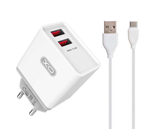 Устройство cетевое зарядное Xo L31 2 USB Type-C 2,4 A 1 м White