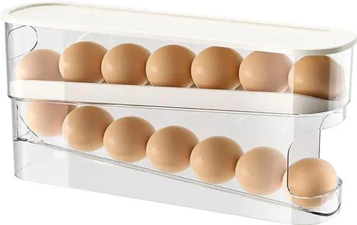 Органайзер для хранения 14 яиц двухслойная с автоматическим качением пластиковая