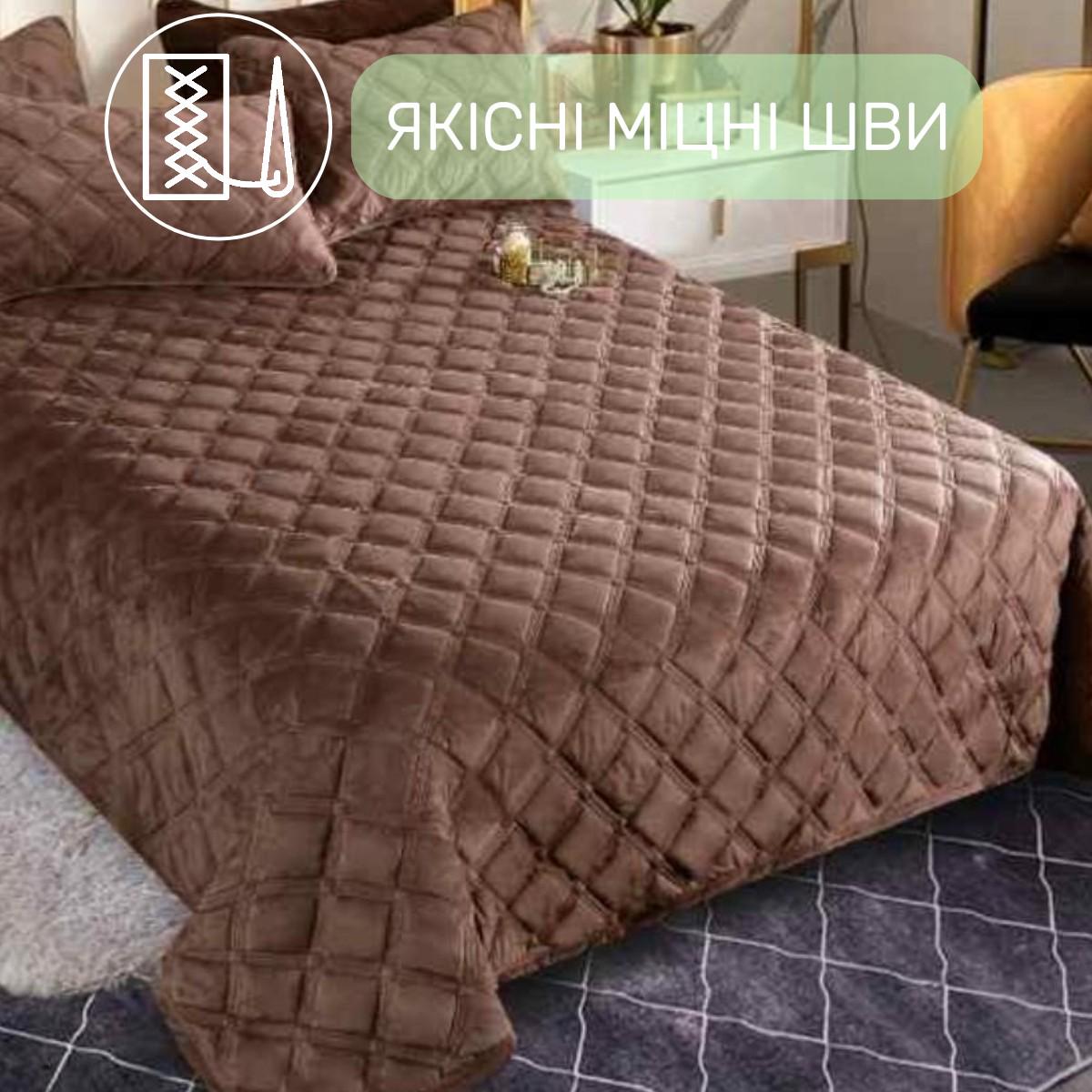 Покривало велюрове стьобане Koloco Ромб полуторне 160х210 см Коричневий (41849) - фото 3