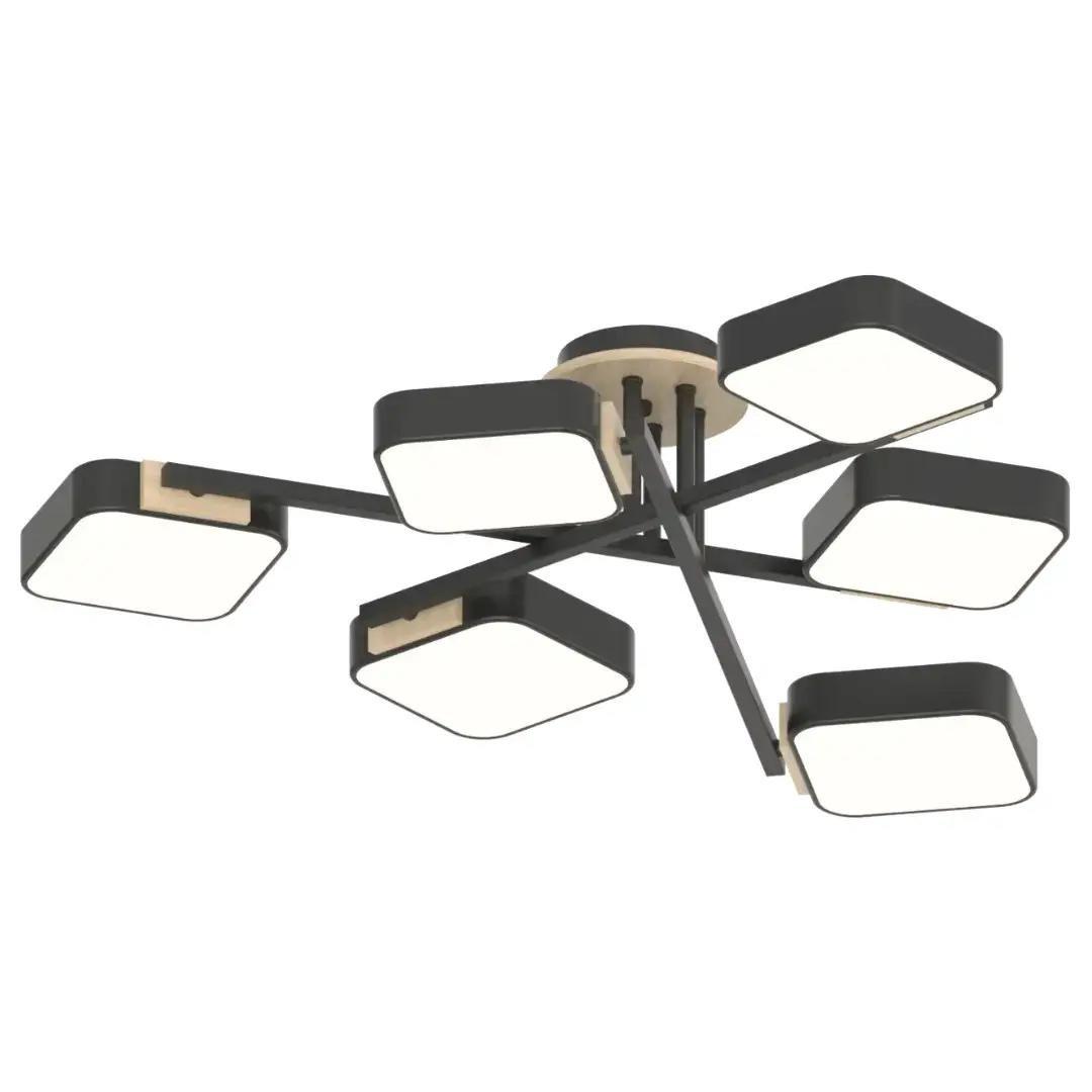 Люстра потолочная светодиодная Valeso V XI3357-6 BK+WOOD 108W (00000140619)