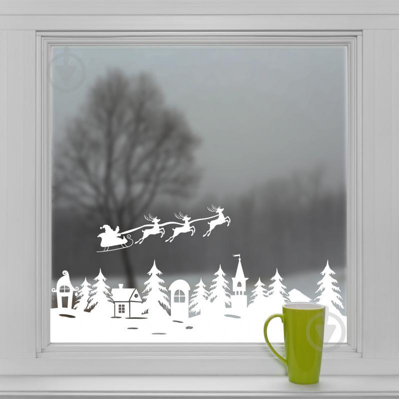 Новогодняя виниловая наклейка Лесная сказка (белый ) 800х490