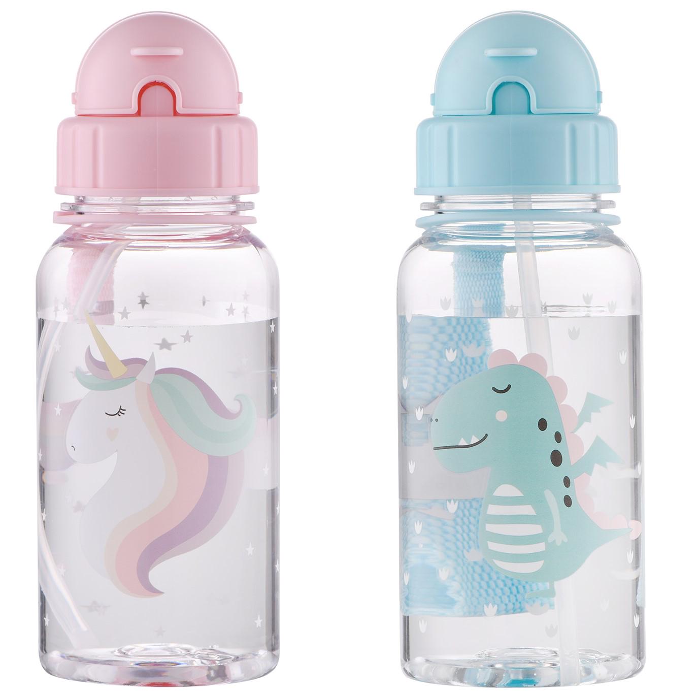 Набор бутылочек для девочки и мальчика динозаврик и единорог пластик 500 мл