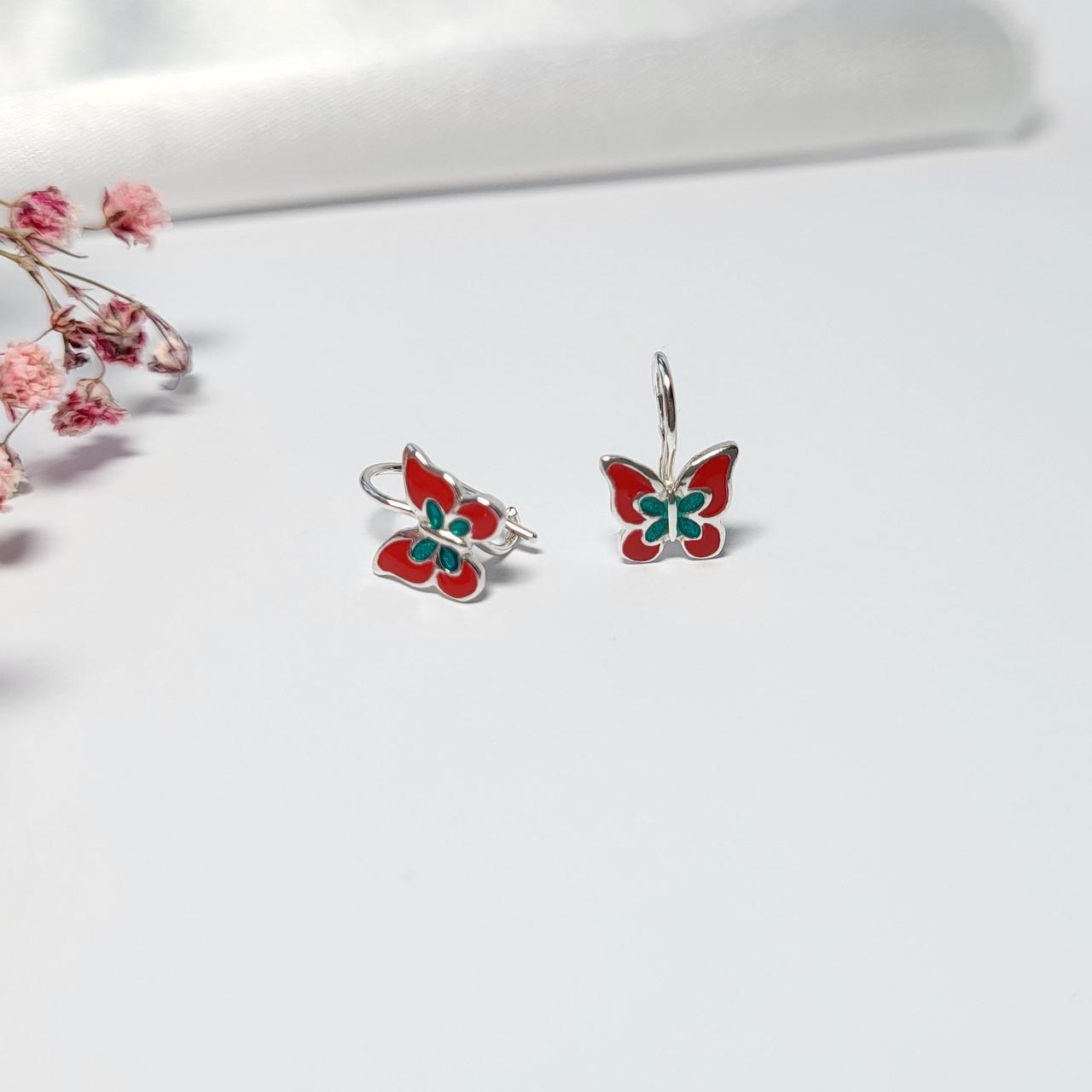 Серьги серебряные Бабочка детские на петле с эмалью 925 пробы 1,26 г (2743)