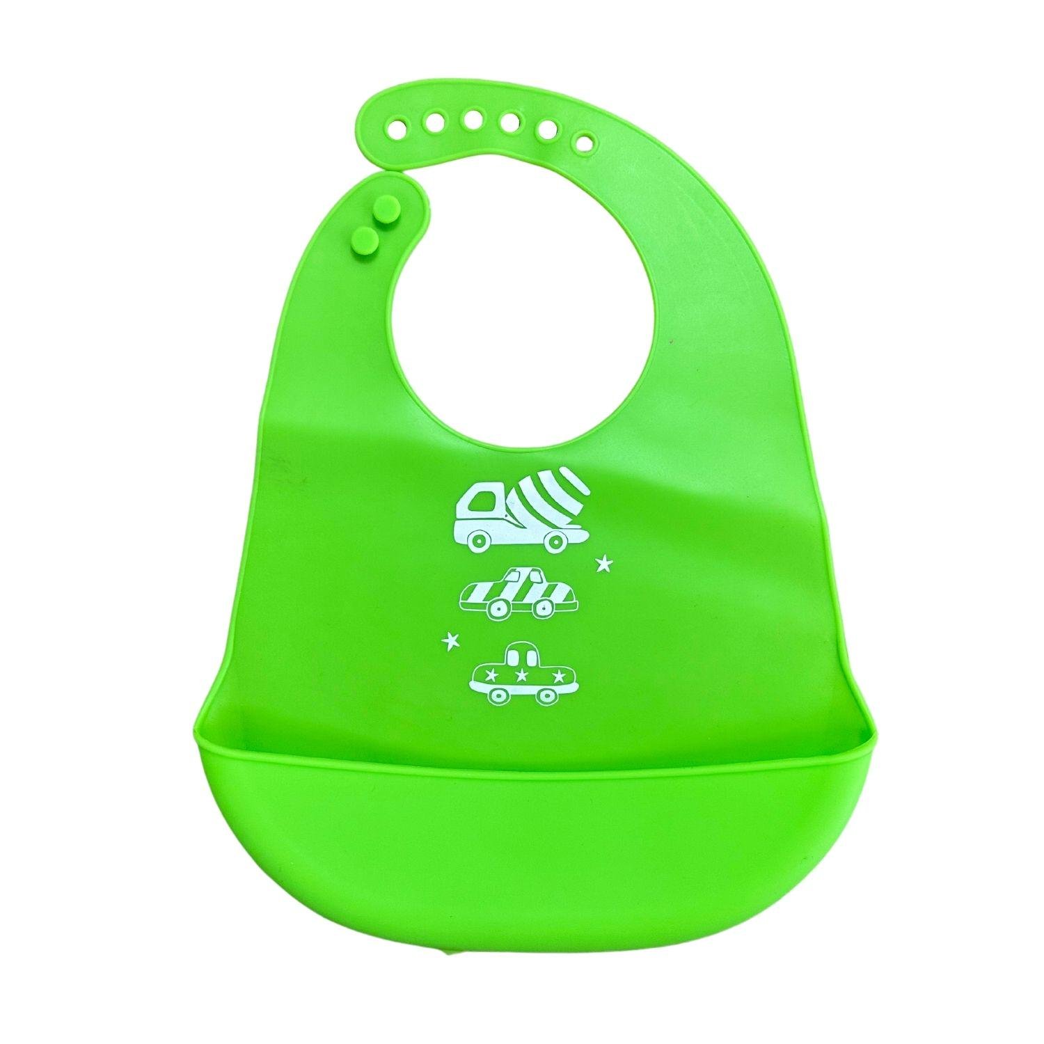 Слюнявчик с карманом для мальчика силиконовый 29х23 см Зеленый (1995) - фото 1 Слюнявчик с карманом для мальчика силиконовый 29х23 см Зеленый (1995) - фото 1