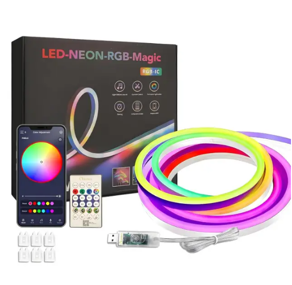 Светодиодный неон гибкий RGB 5 м с пультом и блоком питания (DT-297)