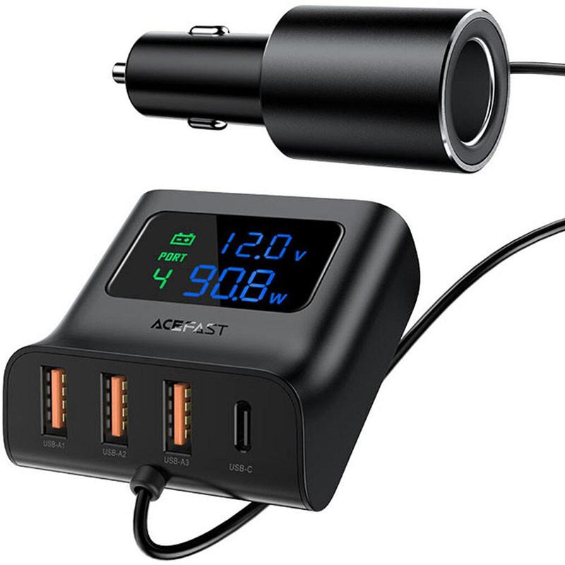Автомобильное зарядное устройство Acefast B8 Digital Display Car HUB Charger Black (00000065902_1)