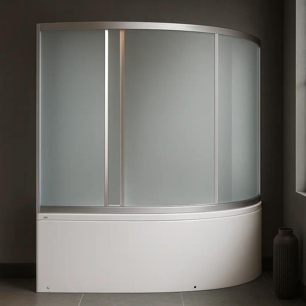 Штора для ванної KO&PO 4038/150 трисекційна асиметрична розсувна матове скло 150х145 см - фото 2