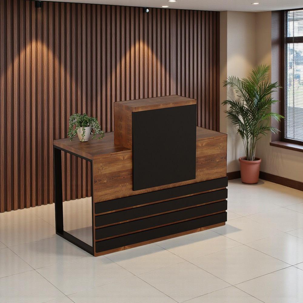 Стойка администратора Tobi Sho Ресепшн/5 центральная для офиса 1400х636х1090 мм Файервуд/Черный