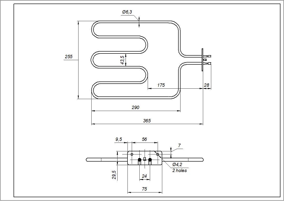 Тен нижній 1100W 230V 250х360 мм для духовки Beko (562900007) - фото 2