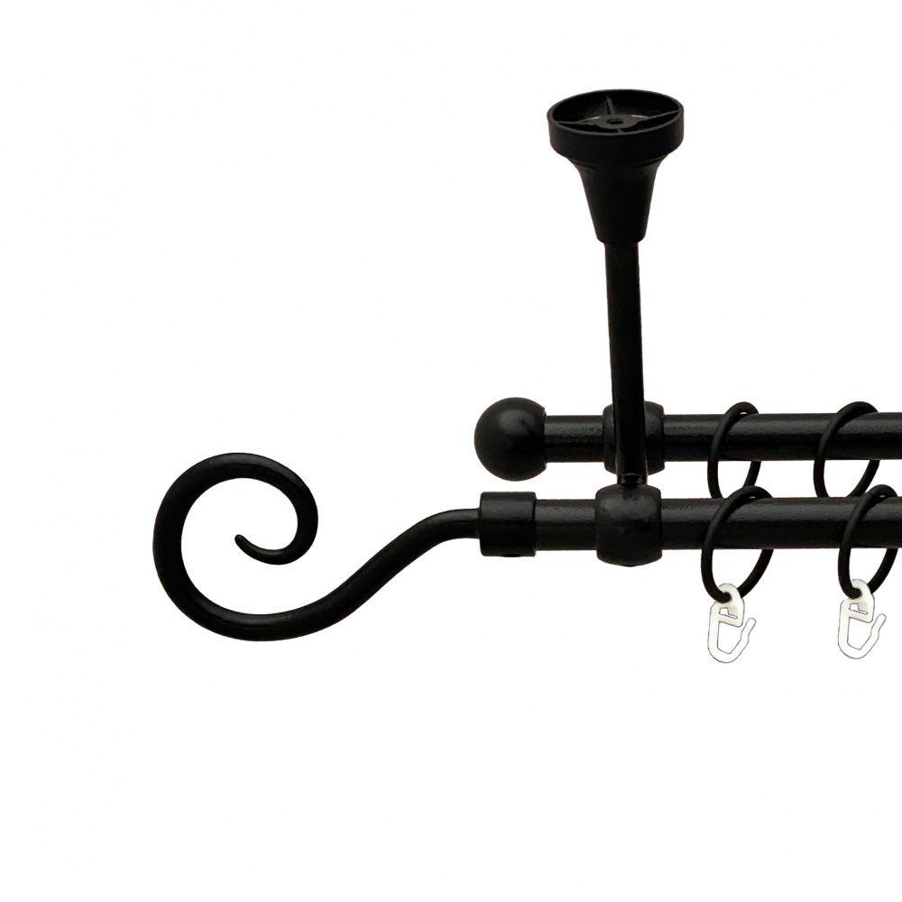 Карниз Orvit Гак металевий дворядний литий до стелі гладка труба кільце металеве 16/16 мм 140 см Чорний Оксамит (00-00013916)