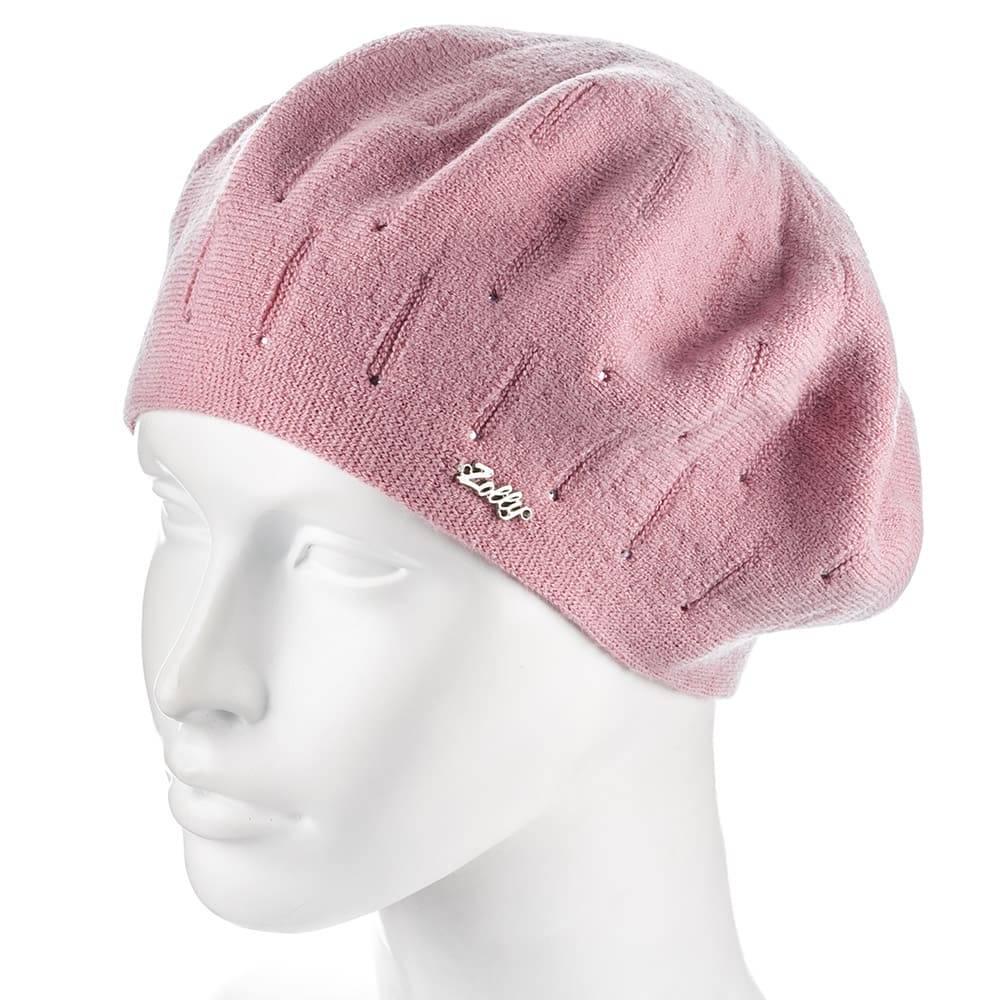 Берет женский Zolly ZH183 двойной со стразами тонкой вязки Розовый