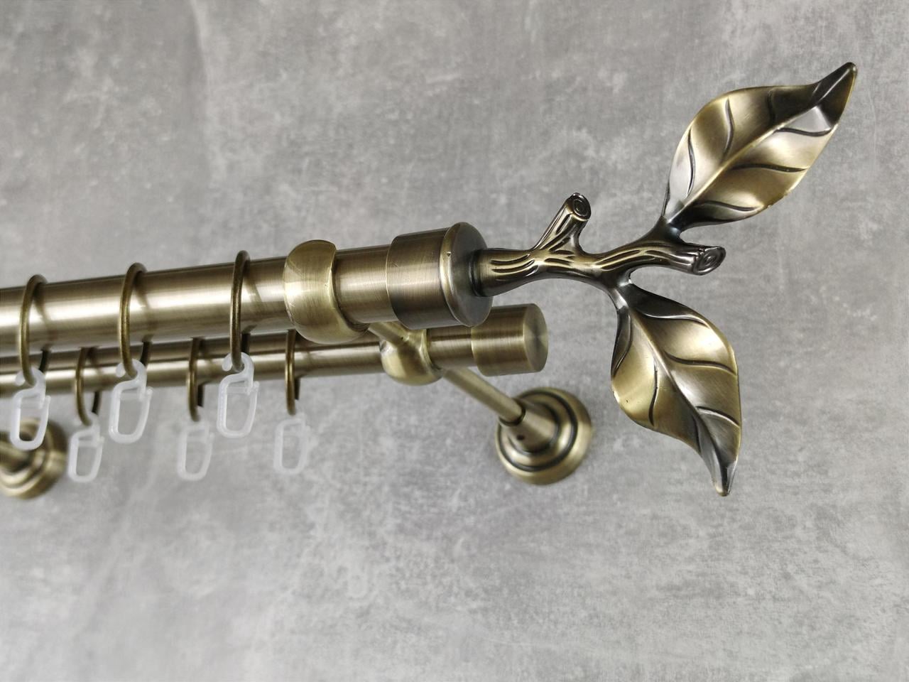 Карниз MStyle металлический для штор двухрядный Листок Розы 25/19 мм гладкий 300 см Антик (5010949)